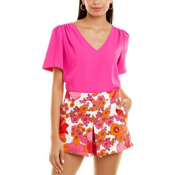 💕TRINA TURK💕 Selia V-neck Short Sleeve Top ~ Trina Pink XS NWT - Picture 1 of 13